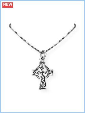 Sterling Silver Celtic Cross Pendant Necklace Dainty Box Chain